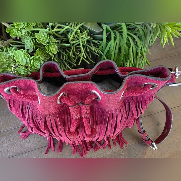 Rebecca Minkoff Burgandy Suede Fringe Crossbody Bag - Picture 6 of 10